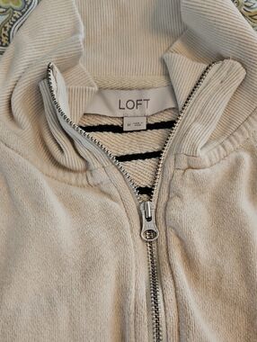 LOFT Neutral Cream Full-Zip Knit Jacket